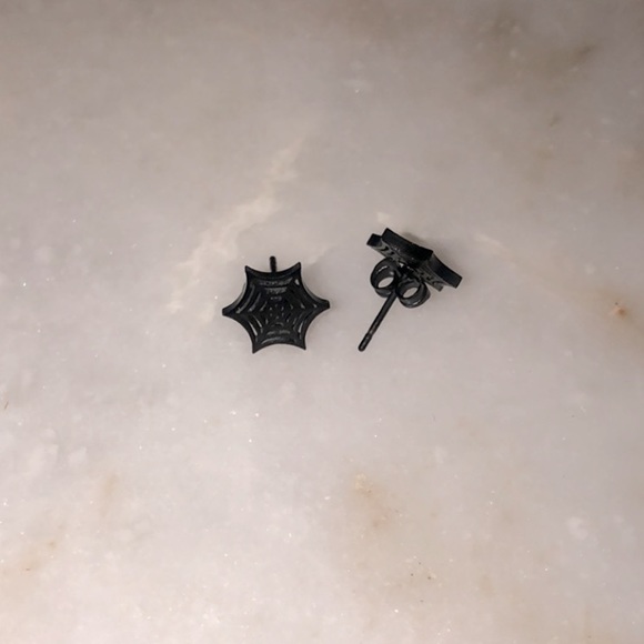 Black Spider Web Earrings - Picture 2 of 4